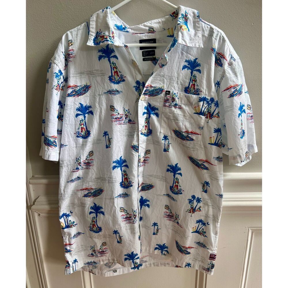 Quicksilver Men's Hawaiian Shirt with Short Sleeves Top in L